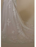 Ivory Floral Lace Glitter Tulle Slit Stunning Wedding Dress